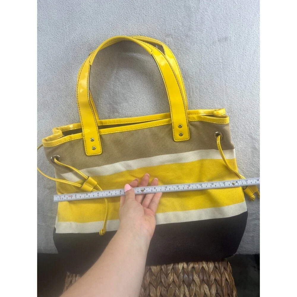 Kate Spade New York Striped Tote Zip Top Double Handles Yellow Lining Pockets